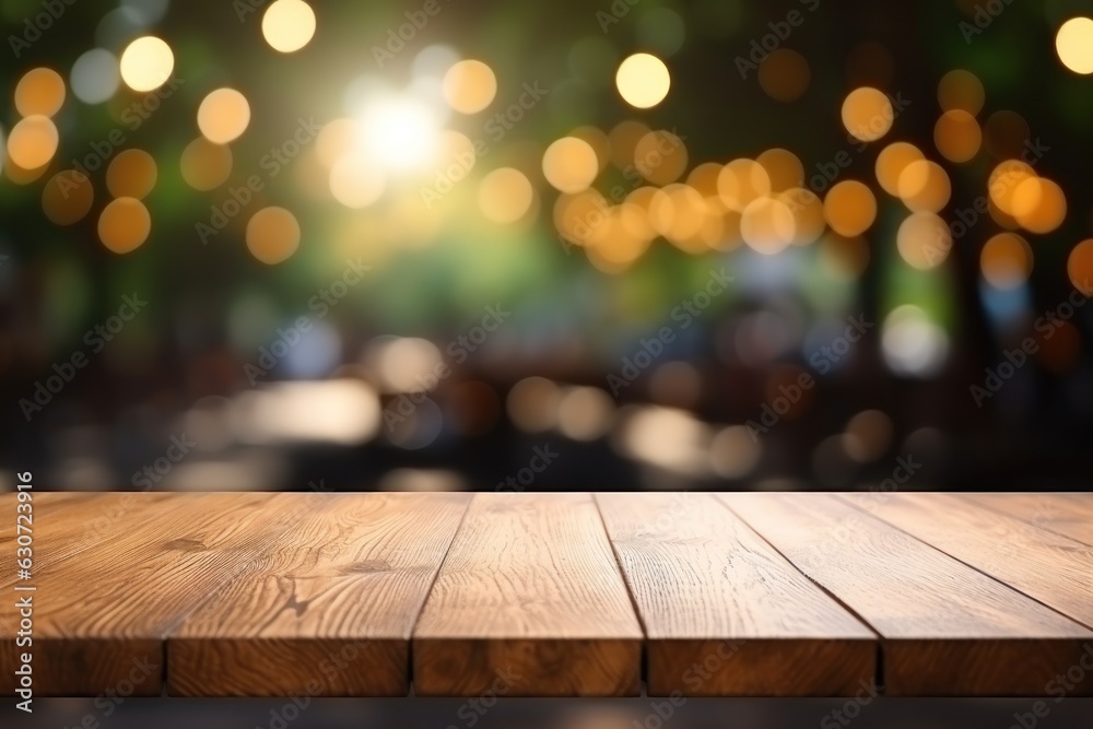 Empty wooden table and bokeh background. For product display, Generate Ai