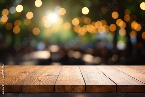 Empty wooden table and bokeh background. For product display  Generate Ai