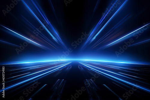 Blue glowing line background on black background. AI technology generated image