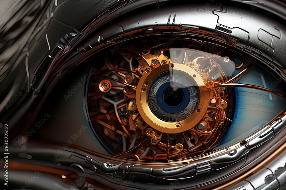 Titanium alloy electronic eye. AI technology generated image