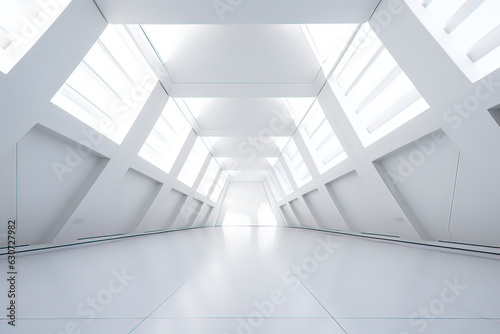 Minimalist style interior architectural structure of the art center. AI technology generated image