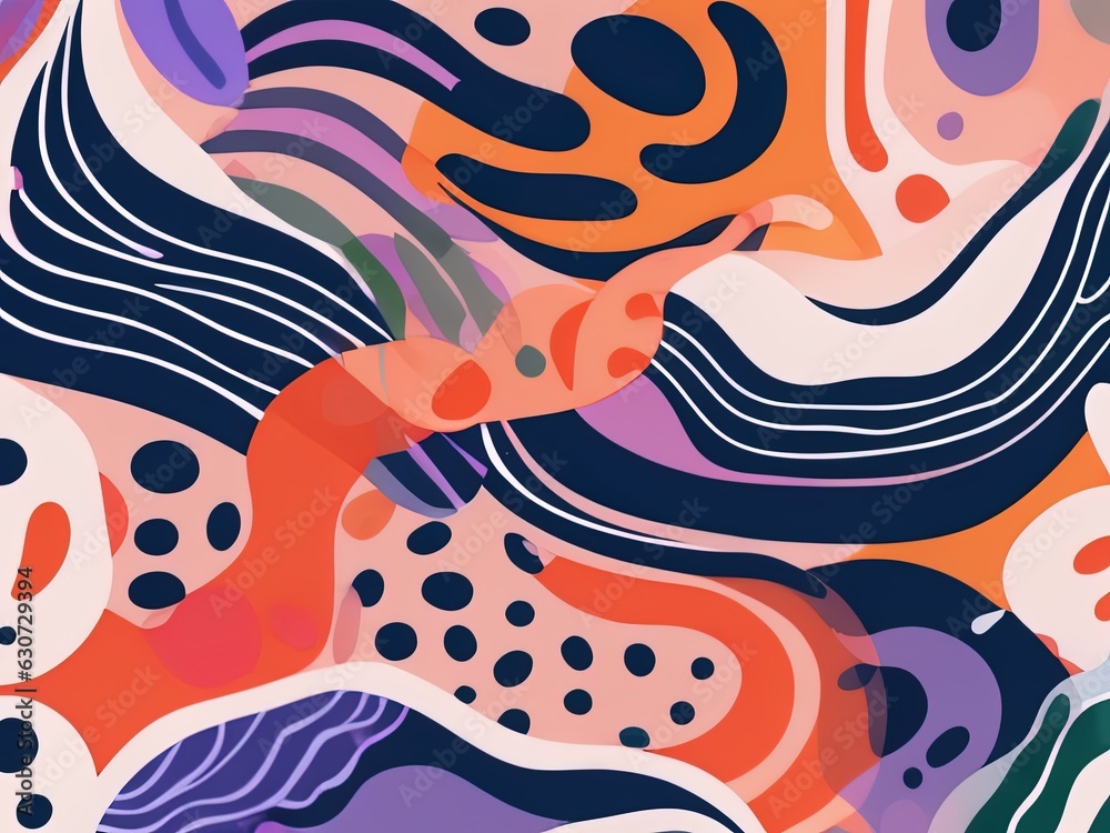 abstract shapes and textured risographe effect with Fluid organic shapes layered with multiple colors with Generative AI.