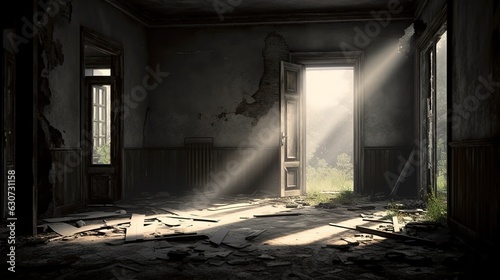 old abandoned building with sun light rays