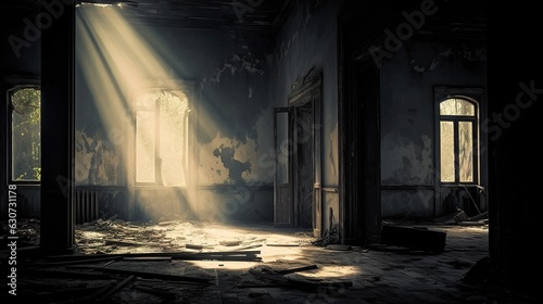 old abandoned building with sun light rays