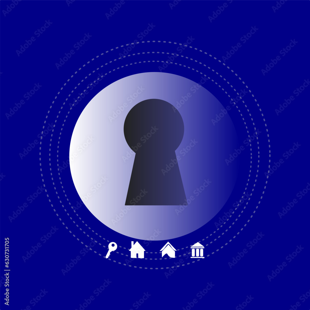 Key hole line icon vector. black gradient button on blue background. Line, outline symbol.vector Key hole line icon vector. black gradient button on blue background. Line, outline symbol.vector
