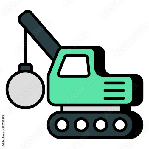 An icon design of wrecking ball with vehicle, bulldozer vector 