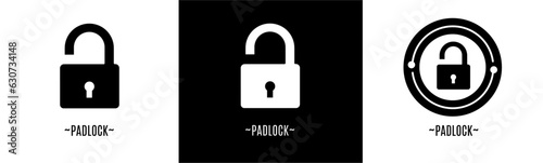 Padlock logo set. Collection of black and white logos. Stock vector.