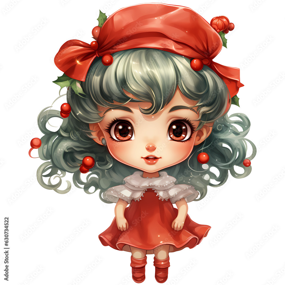 Cute little girl with red christmas costume and Holly wreath AI Generative Cute little girl with red christmas costume and Holly wreath AI Generative