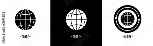 Globe logo set. Collection of black and white logos. Stock vector.
