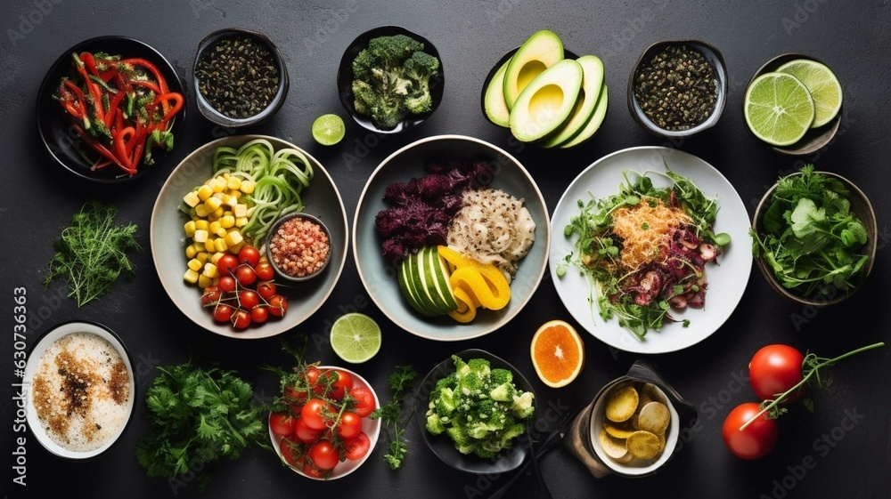 Healthy fresh food flat lay Healthy fresh food flat lay