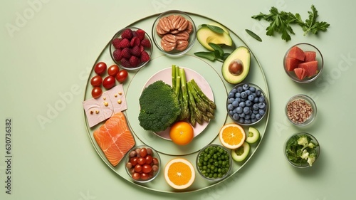 Healthy fresh food flat lay, diet, weight loss