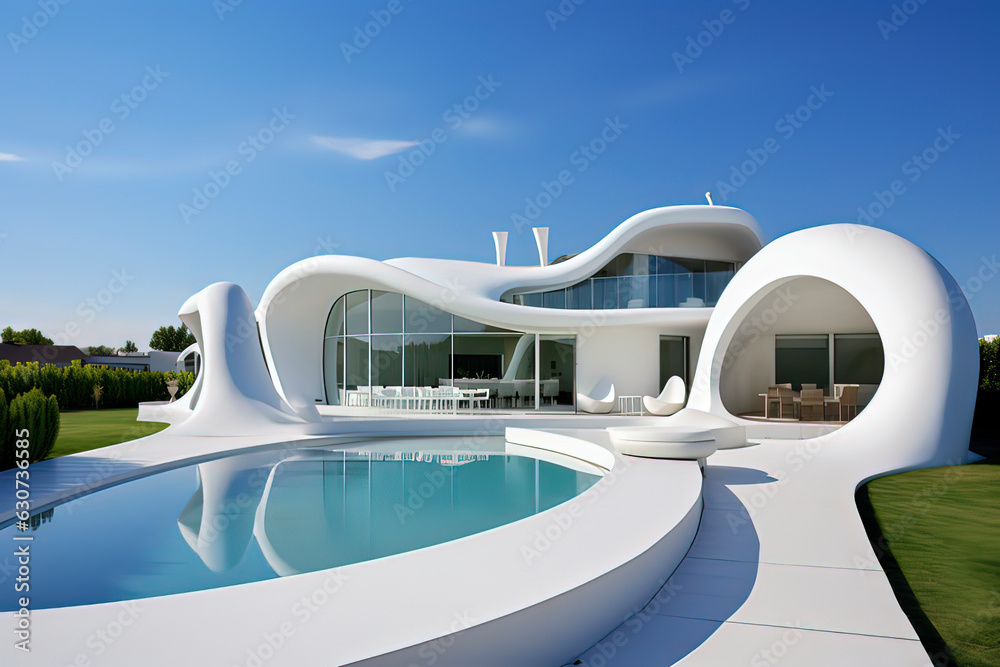 Obraz premium Minimalist Villa Design. AI technology generated image