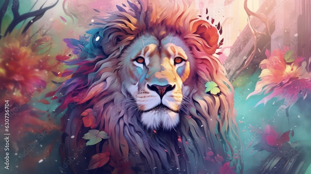 portrait of a colorful lion
