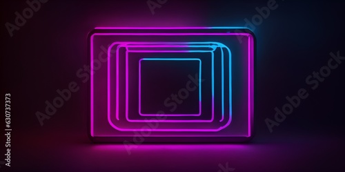 Square shaped glowing neon light in a dark background like a loop