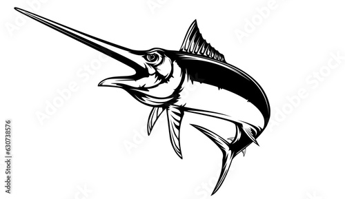 Marlin fishing logo vector  illustration. Swordfish fishing emblem isolated. Ocean fish logo. Saltwater fishing theme.