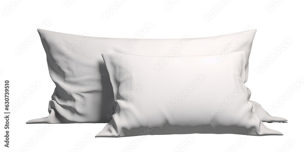 3D illustration of a front-facing stand with a mockup of a blank, white rectangular and square pillow. The pillow is designed for comfortable bedding and sleeping, and it is isolated from the 3D illustration of a front-facing stand with a mockup of a blank, white rectangular and square pillow. The pillow is designed for comfortable bedding and sleeping, and it is isolated from the