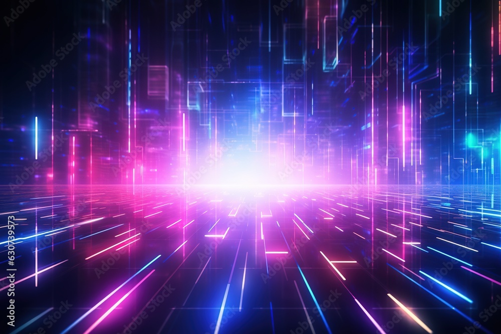 Obraz premium abstract futuristic background with pink blue glowing neon moving high speed wave lines and bokeh lights. Data transfer concept Fantastic wallpaper