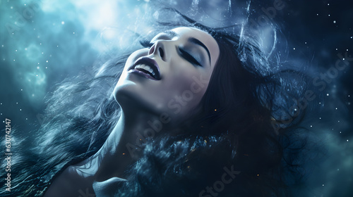 Glückliche Frau in Fantasieszene