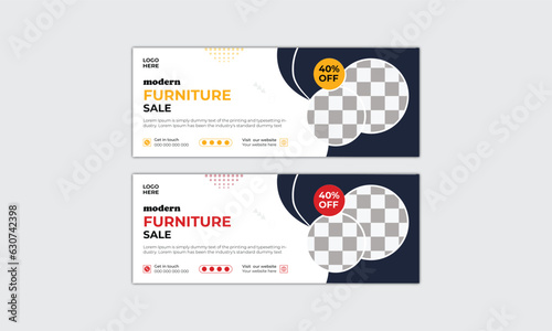 Exclusive Modern furniture sale facebook cover page and web banner design, Suitable for web banner for furniture product promotion. Red color banner with space of image