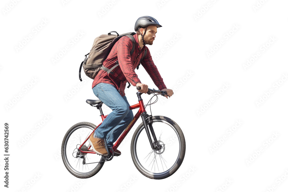 Fototapeta premium man riding a bike isolated on white