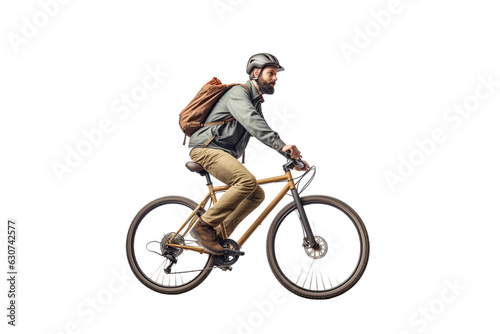 Fotografia man riding a bike isolated on white