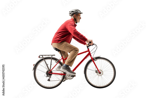 man riding a bike isolated on white Fototapet