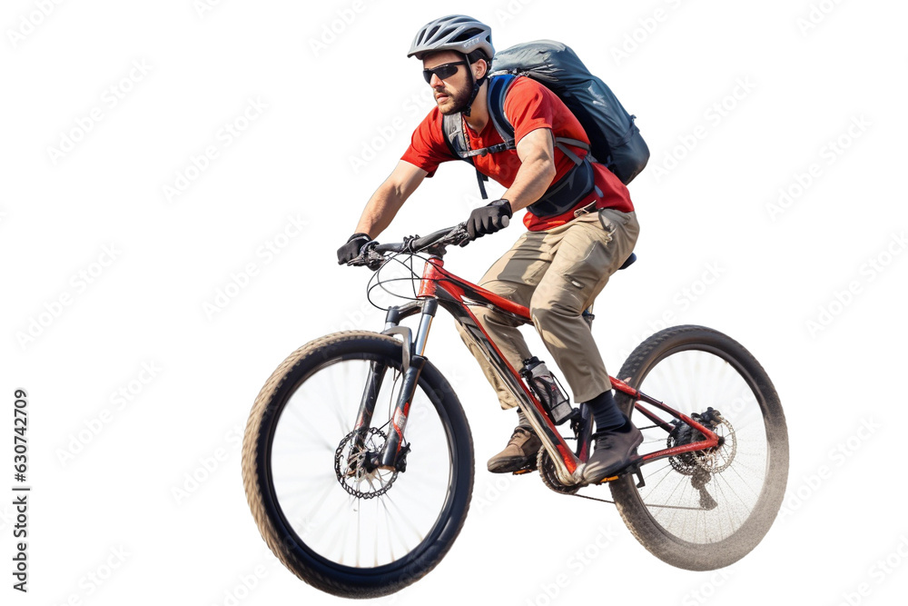 Fototapeta premium man riding a bike isolated on white
