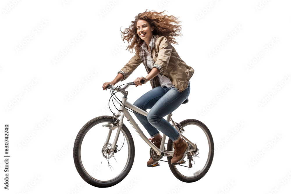 Fototapeta premium woman with bicycle isolated on white