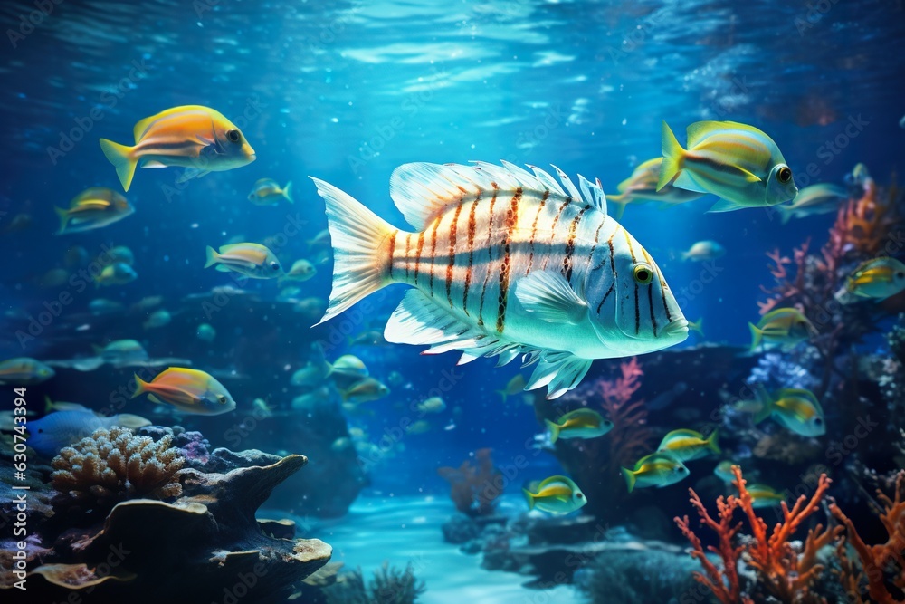 Tropical coral reef and fish. ai generative art. Tropical coral reef and fish. ai generative art.