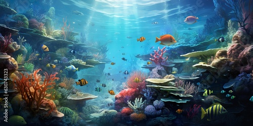 Tropical coral reef and fish. ai generative art. © W&S Stock