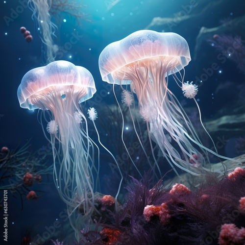 jellyfish under water. Ai Generative art.