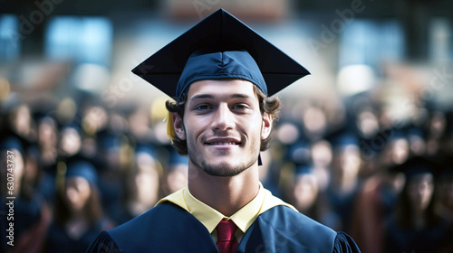 Portrait of happy man, graduation or student in university campus with degree, scholarship or education.