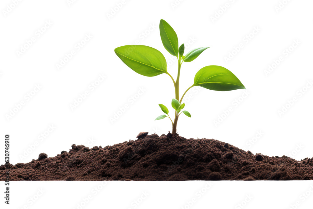 There is a single green sprout emerging from the ground, and it is isolated against a white background. There is a single green sprout emerging from the ground, and it is isolated against a white background.
