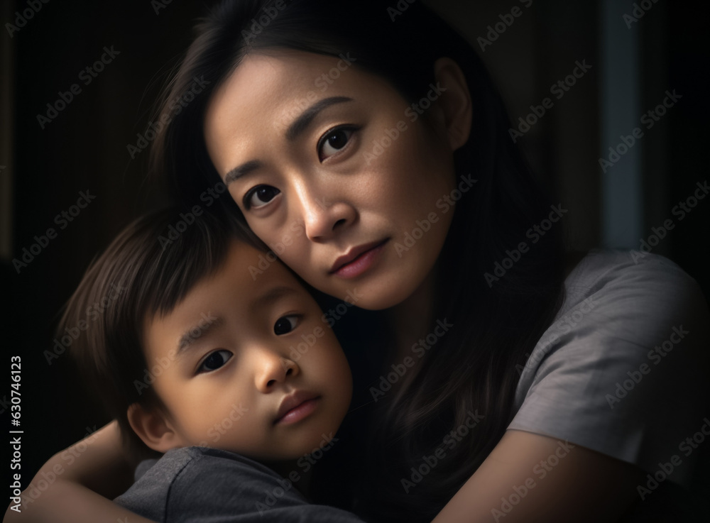 Happy Asian mom hold in hands hug cute little baby show love care. Smiling mother embrace cuddle infant child. Motherhood, childcare concept. Generative AI. Happy Asian mom hold in hands hug cute little baby show love care. Smiling mother embrace cuddle infant child. Motherhood, childcare concept. Generative AI.