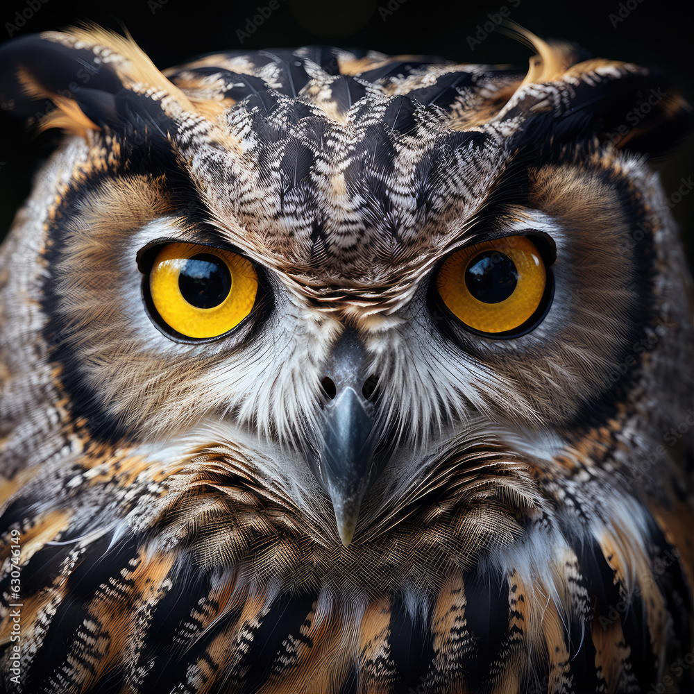 Owl in macro photography, high resolution photo of owl cub. The