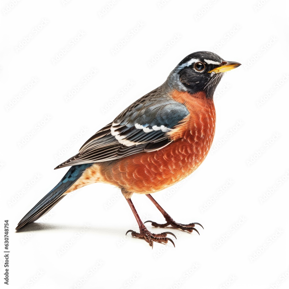 American robin bird isolated on white. Generative AI American robin bird isolated on white. Generative AI