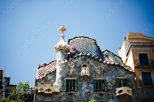 Low angle shot of the Casa Batllo in Barcelona, Spain photo