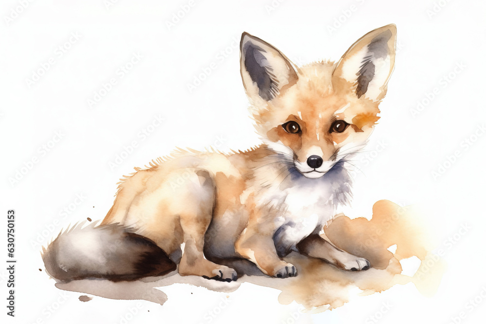 Fototapeta premium watercolor painting of cute little baby fox