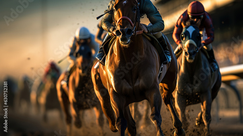 Galloping Horses Compete for Victory on the Racetrack