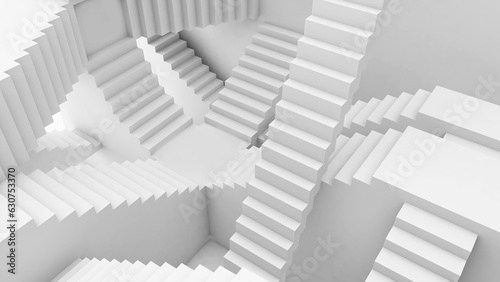 Abstract background of many stairs corridors,multiple staircases convey stories of travel.,3D rendering