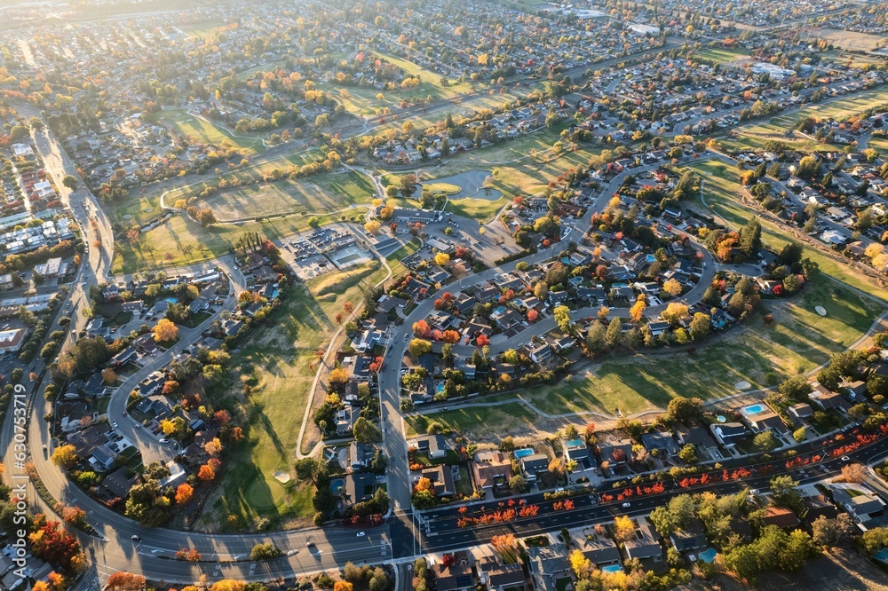 Aerial view of the city of San Ramon in the East Bay region of San Francisco, California