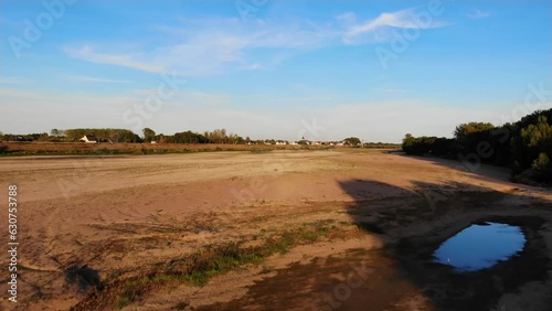 beauty of the Loire at twilight aerial view. Tourist attractions along the Loire at sunset. Aerial coverage of sunset cruises on the Loire. Exploring the Loire Valley during golden hour