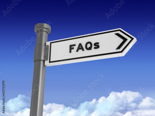 Directional Sign FAQS - Blue Sky and Clouds Background - High Quality 3D Rendering