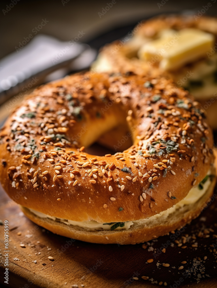 Bagel on the dining table,created with generative ai tecnology. Bagel on the dining table,created with generative ai tecnology.