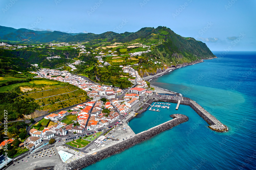 Aerial view Povoacao townscape, Azores