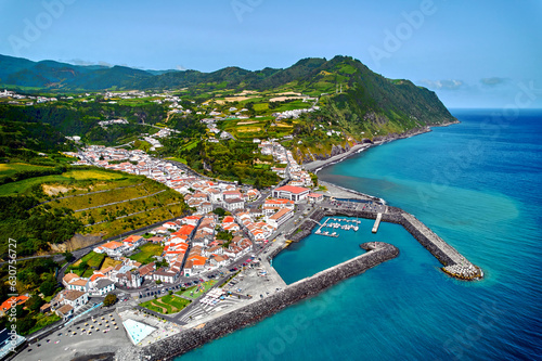 Aerial view Povoacao townscape, Azores