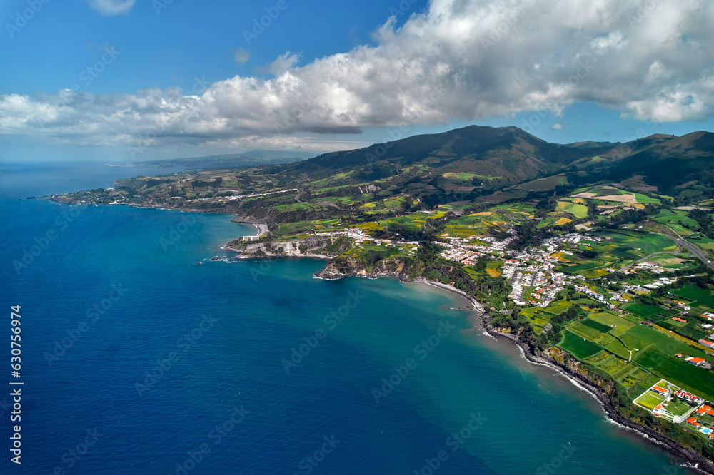 Drone point of view, picturesque nature of Azores.