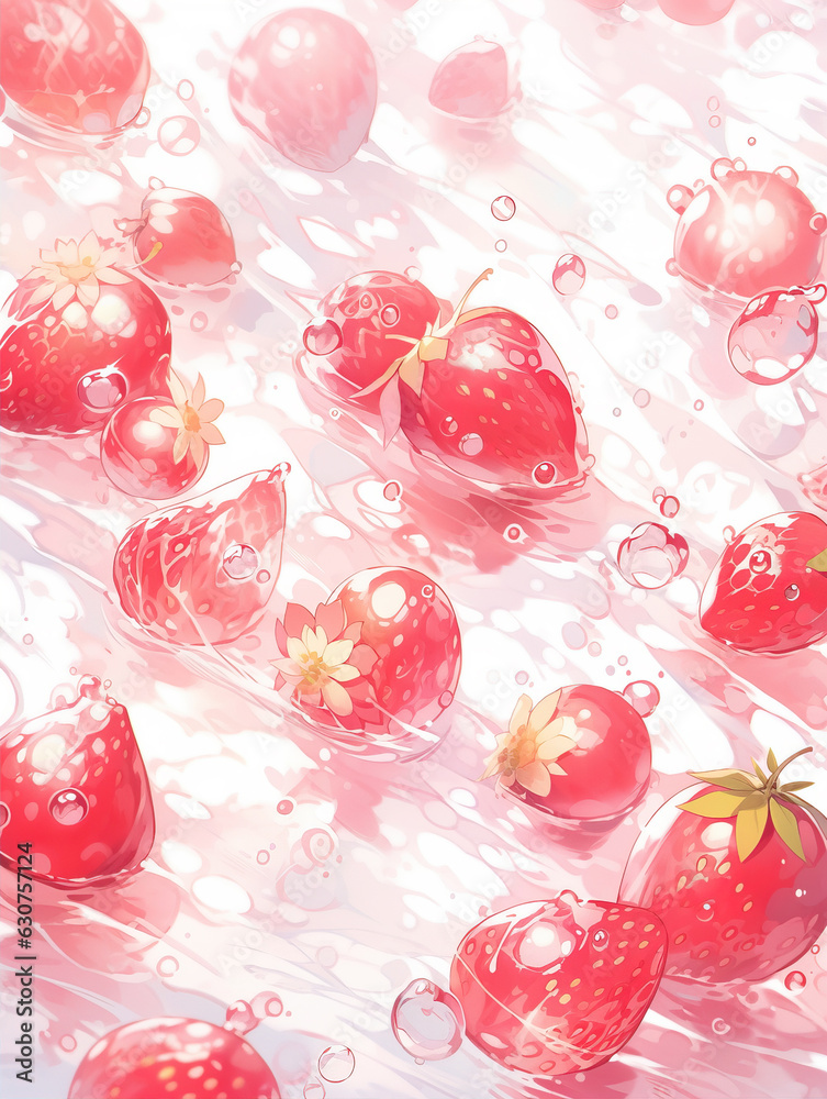 Anime strawberry illustration,created with generative ai tecnology.