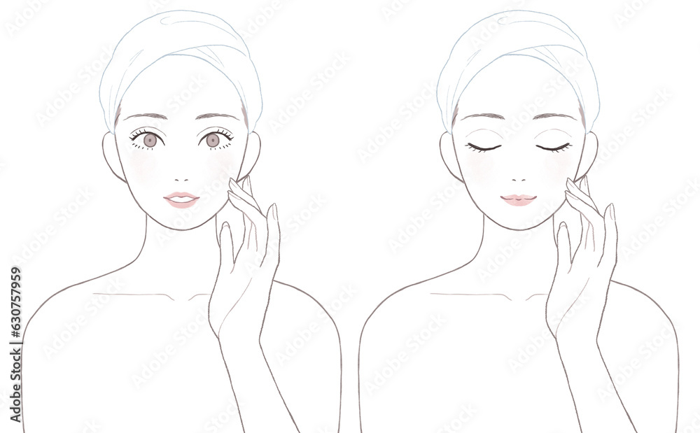 スキンケアをする女性 スキンケアをする女性