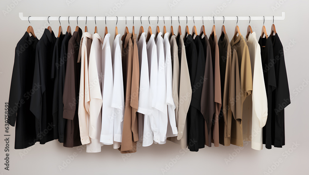 Clothes, shirts on hangers on floor created with Generative AI technology